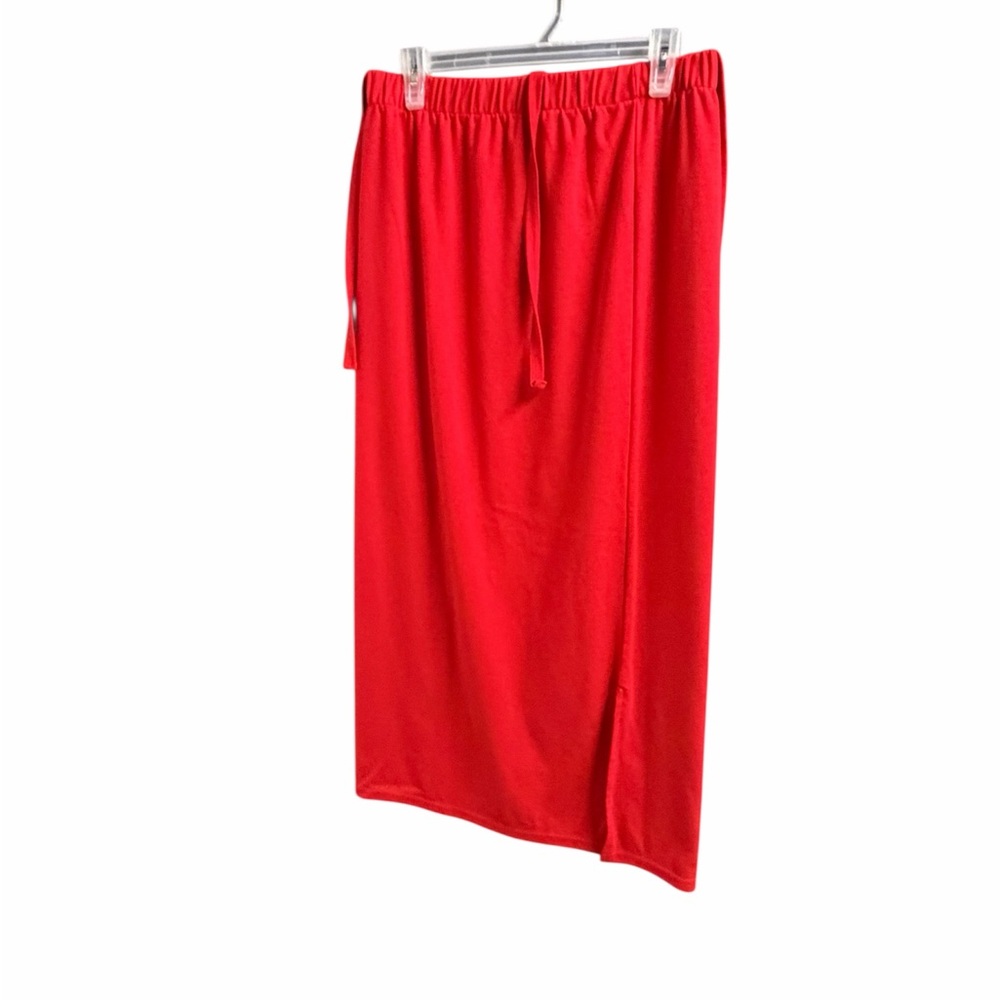 Long Red Pencil Skirt With Side Slit